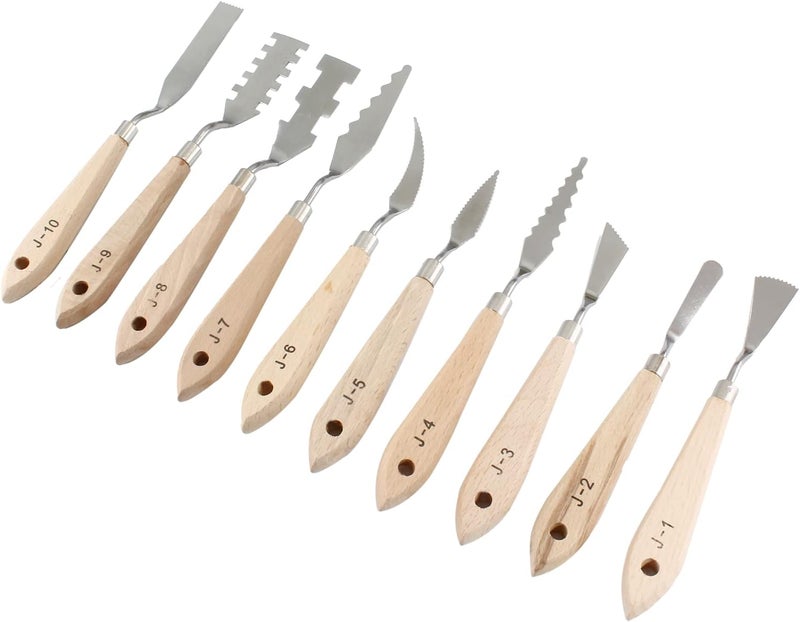 Suiwotin 10pcs Palette Knife Set, Stainless Steel Painting Knife Set, Wooden Handle Paint Spatula Painting Tools, Color Mixing Scraper Pallet Knife for Oil, Acrylic, Canvas Painting - Image 5